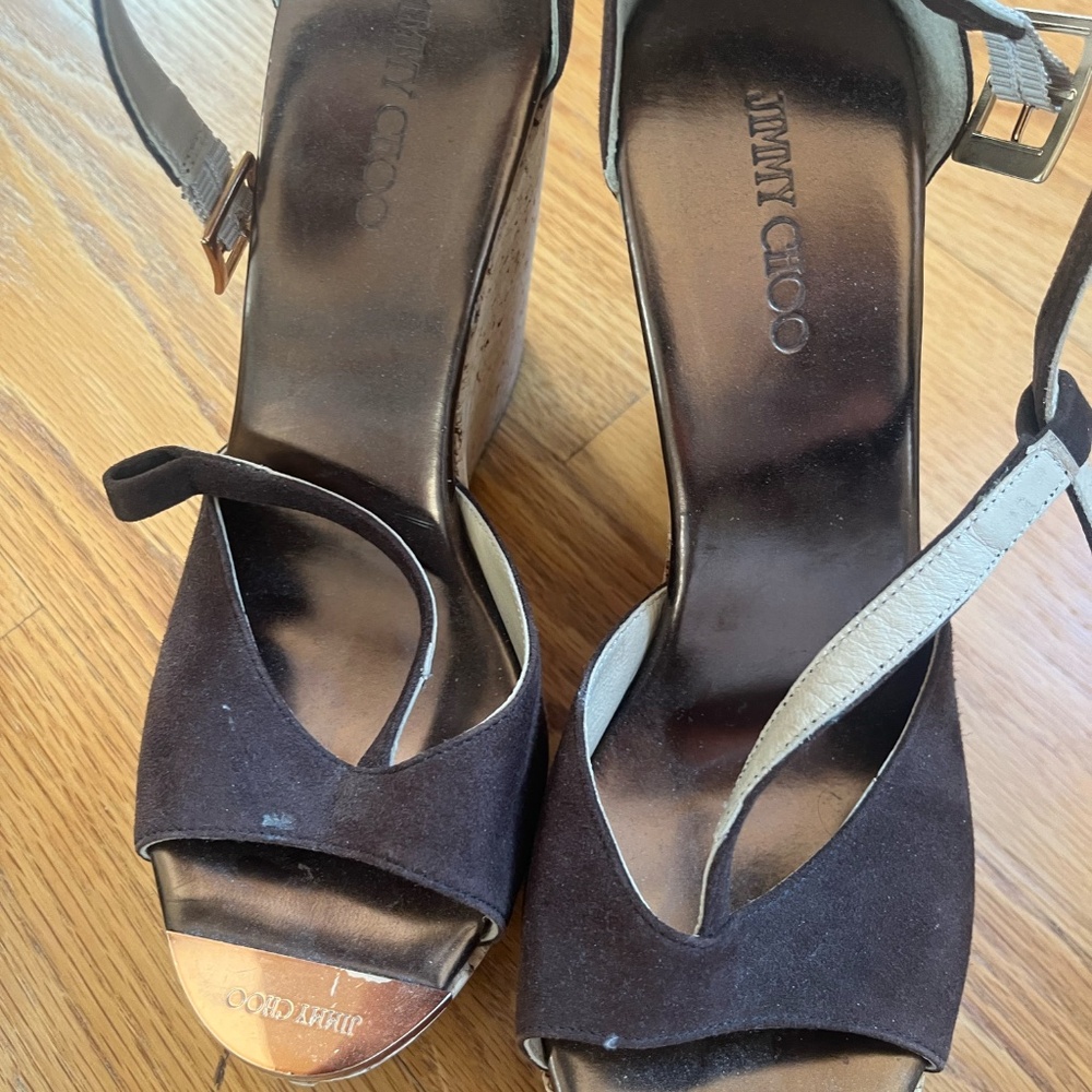 Jimmy Choo Brown Suede Wedge Sandals
